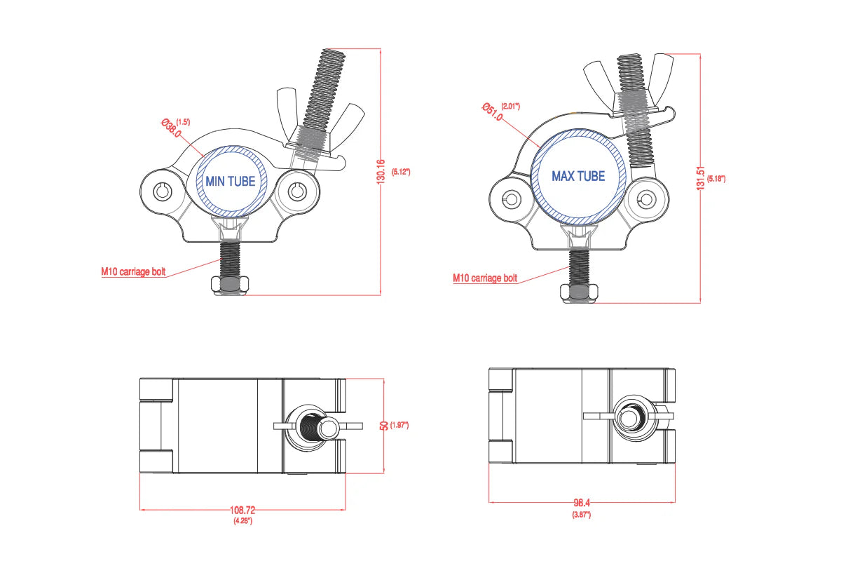 Event Lighting - CLAMPP50WS - Aluminium Pipe Clamp (Suits 38-51mm) - Silver
