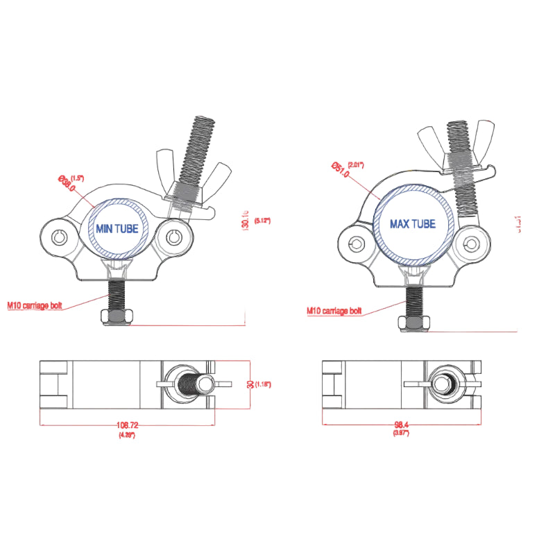 Event Lighting - CLAMPP50 - Aluminium Pipe Clamp (Suits 38-51mm) - Black