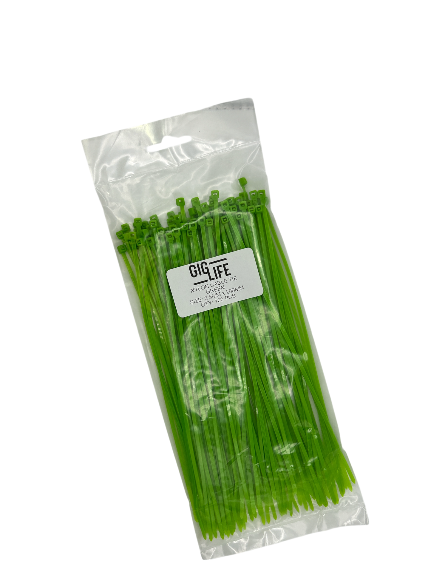 Cable Ties - Green - 2.5mm x 200mm Long - Pack of 100