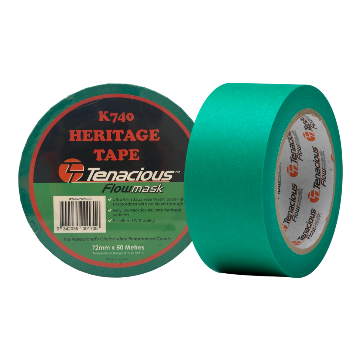 Tenacious K740 Heritage Delicate Flowmask Tape - Green - 72mm x 50m
