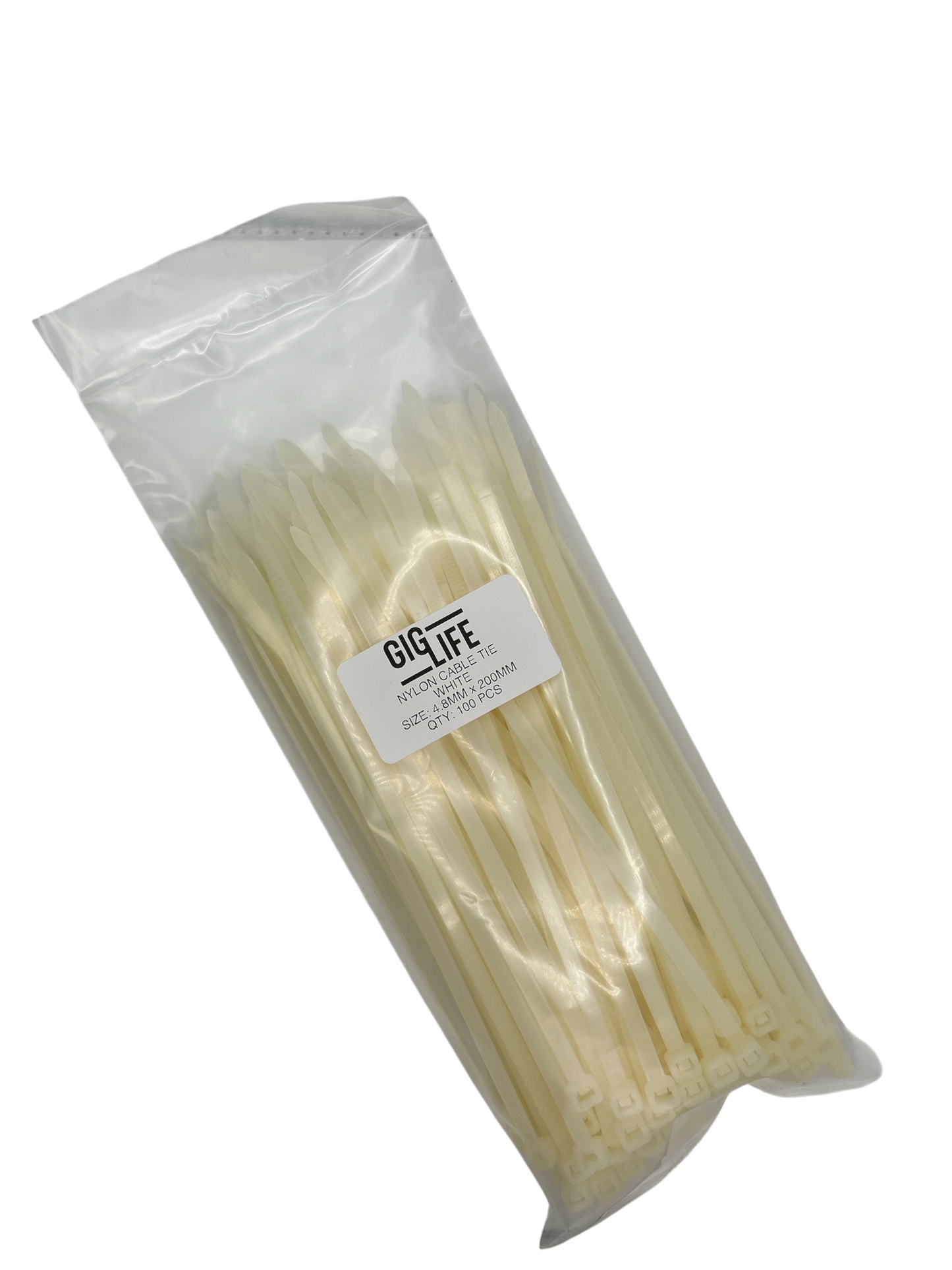 Cable Ties - White - 4.8mm x 200mm Long - Pack of 100