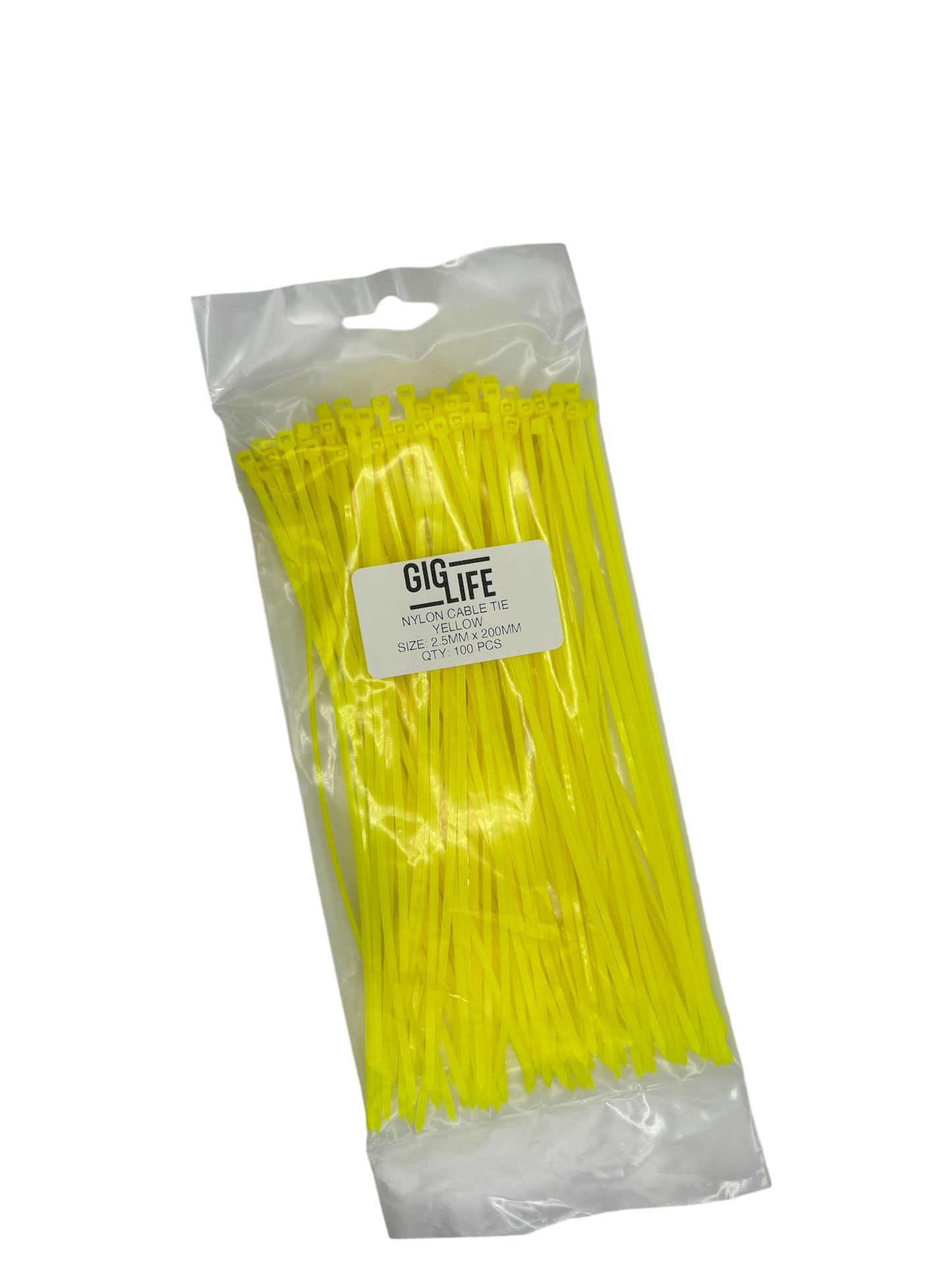 Cable Ties - Yellow - 2.5mm x 200mm Long - Pack of 100