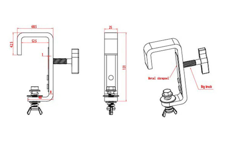 Event Lighting - CLAMPG50 - Steel Hook Clamp (Suits 35-51mm) with truss protector - Black