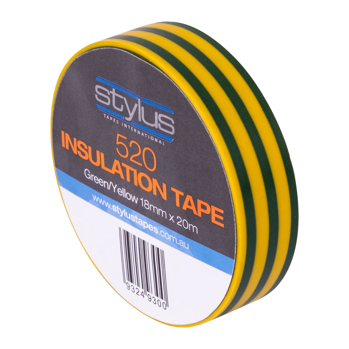 Stylus - 520 Yellow / Green Stripe Electrical Tape - 18mm x 20m