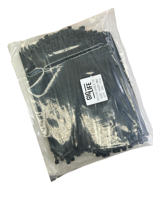 Cable Ties - Black - 5mm x 200mm Long - Pack of 250
