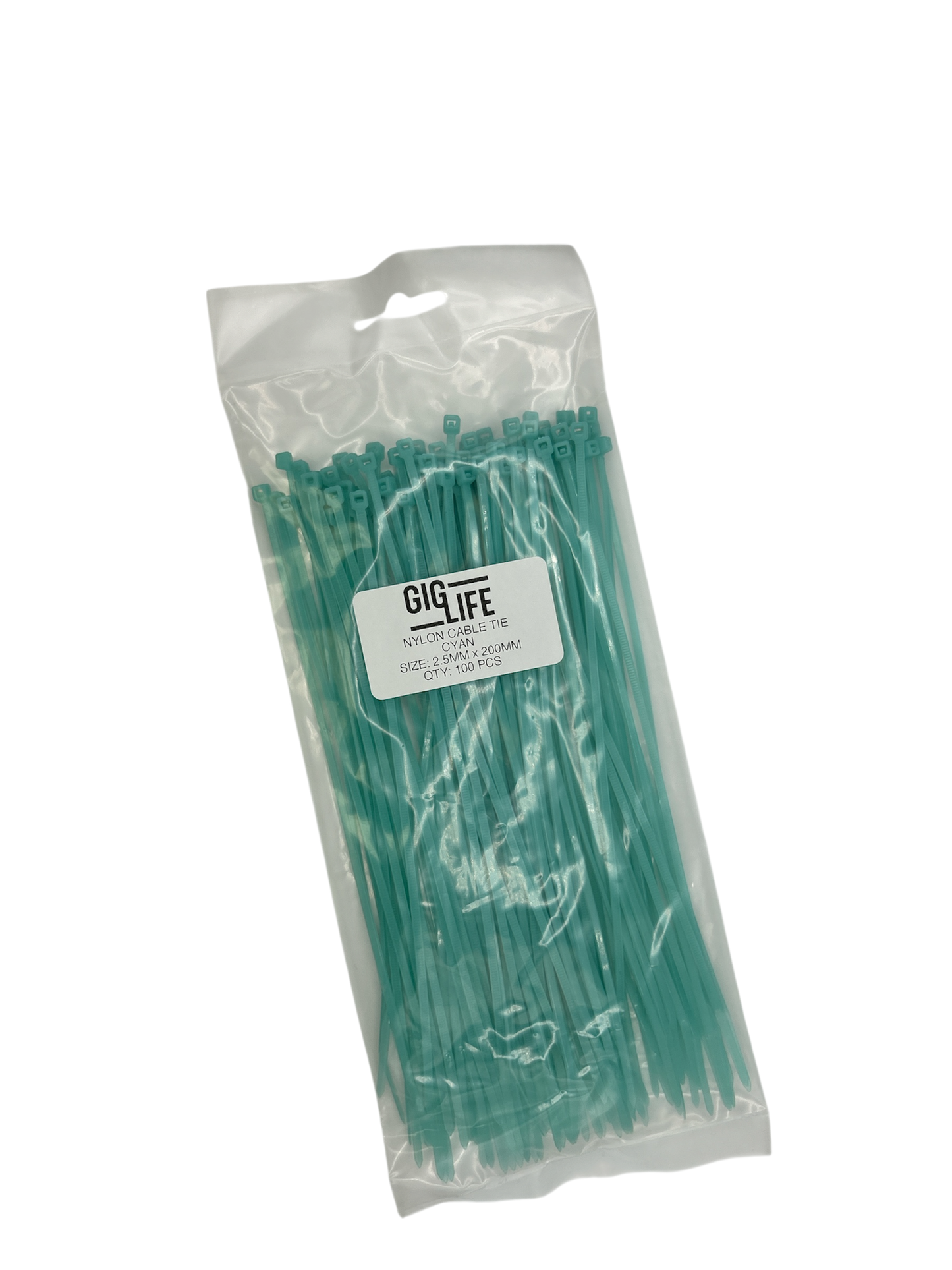 Cable Ties - Cyan - 2.5mm x 200mm Long - Pack of 100