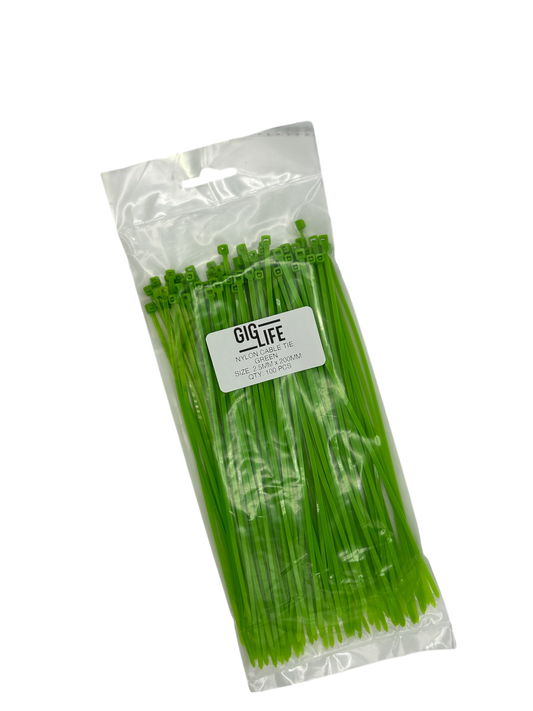 Cable Ties - Green - 2.5mm x 200mm Long - Pack of 100