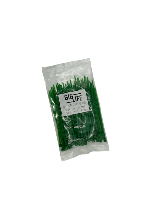 Cable Ties - Green -3mm x 100mm Long - Pack of 100