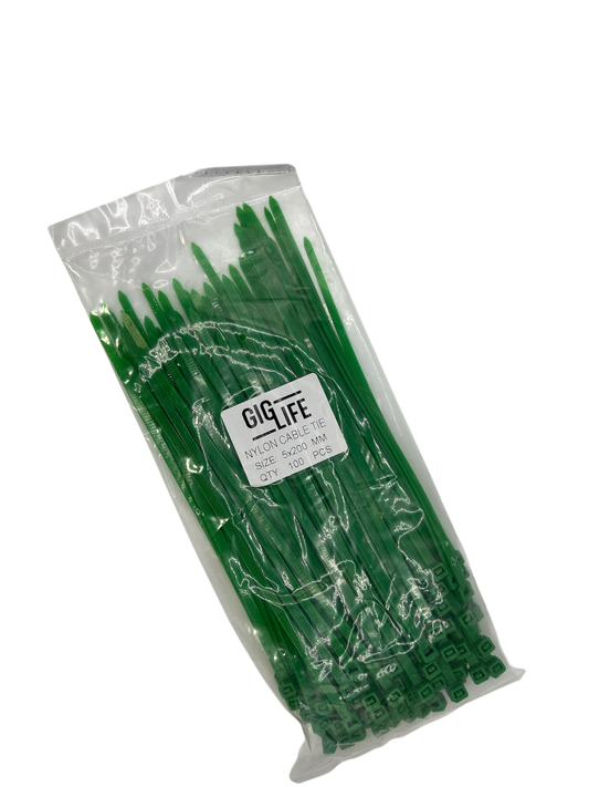 Cable Ties - Green - 5mm x 200mm Long - Pack of 100