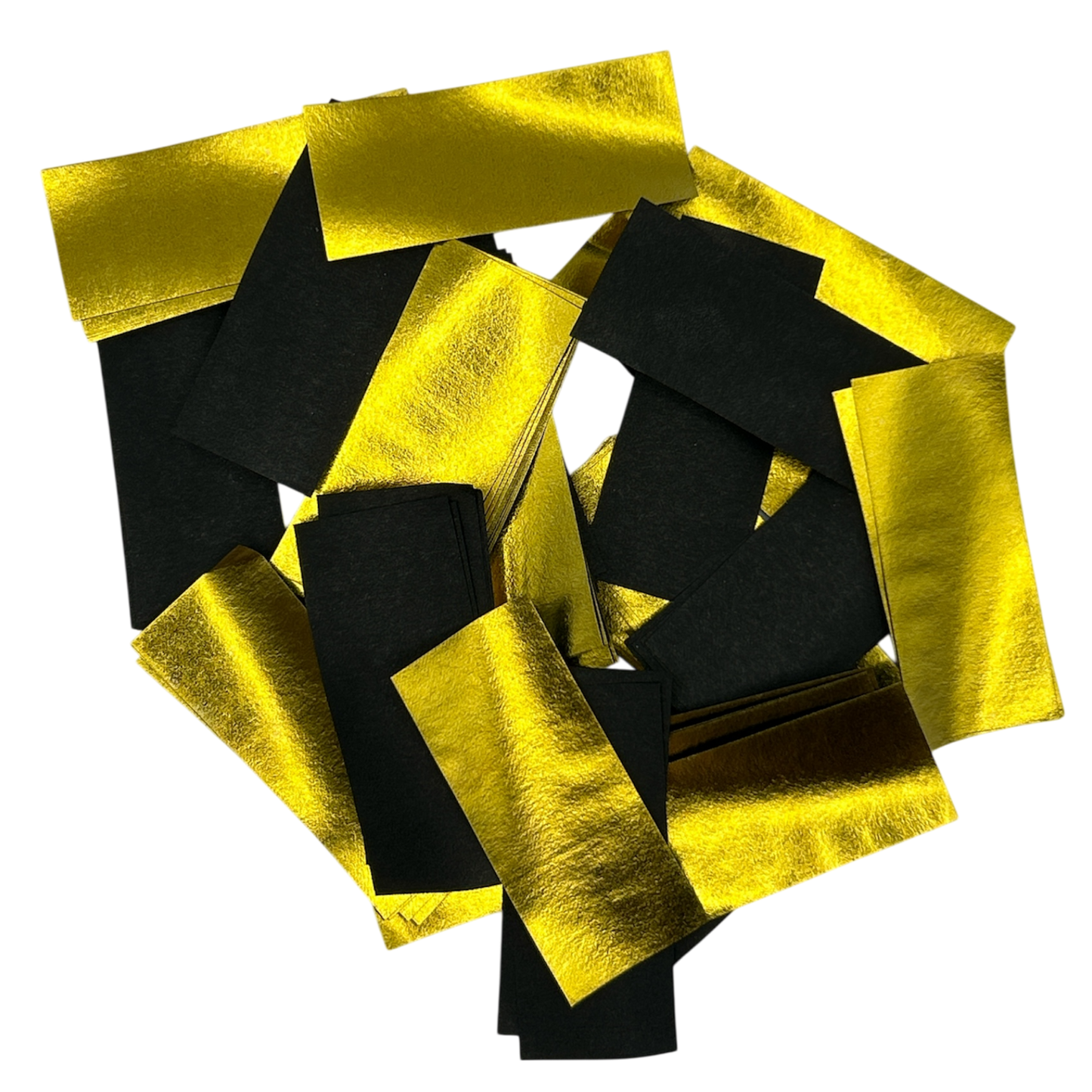 Ultra Shiny Flutter Paper - Flame Proof & Colourfast - 5cm x 2cm Rectangles - Gold & Black - 1kg Bag