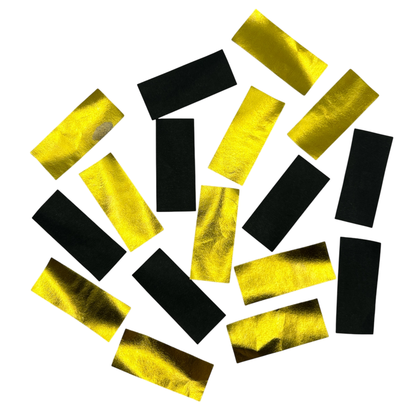 Ultra Shiny Flutter Paper - Flame Proof & Colourfast - 5cm x 2cm Rectangles - Gold & Black - 1kg Bag