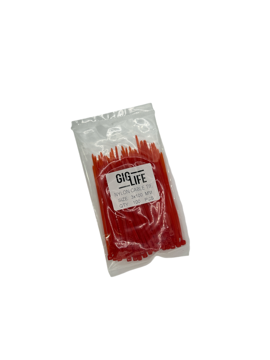 Cable Ties - Red -3mm x 100mm Long - Pack of 100