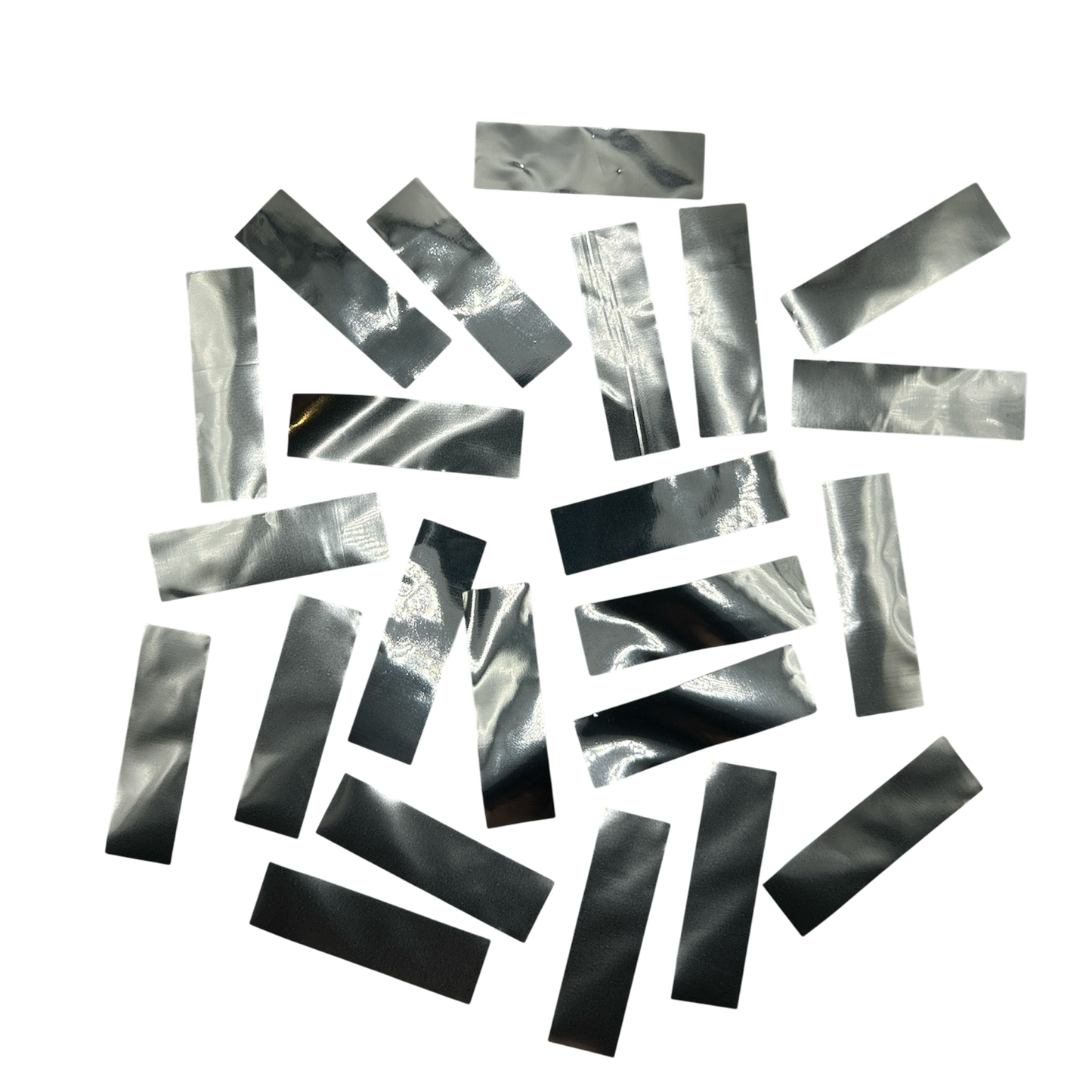 Mylar Flutter / Confetti - Flame Proof - 5cm x 1.5cm Rectangles - Silver - 1kg Bag