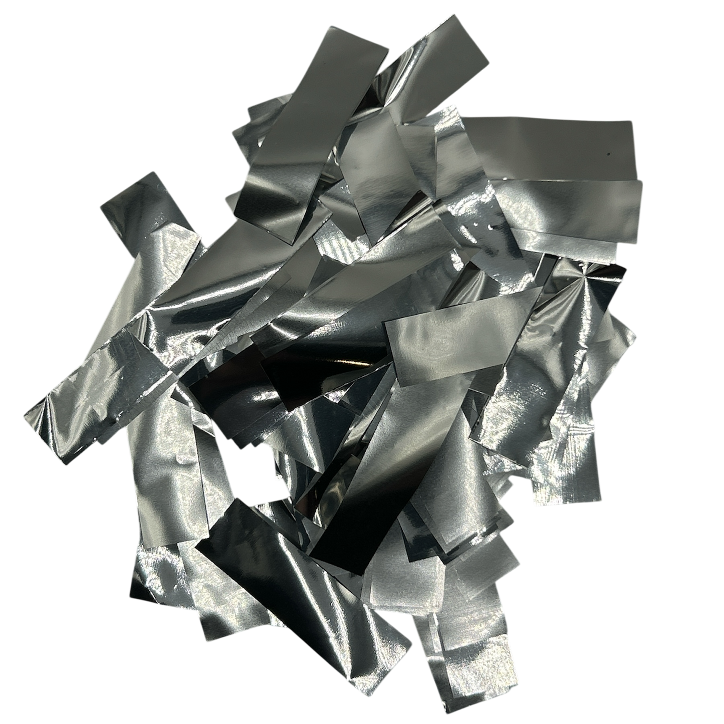 Mylar Flutter / Confetti - Flame Proof - 5cm x 1.5cm Rectangles - Silver - 1kg Bag