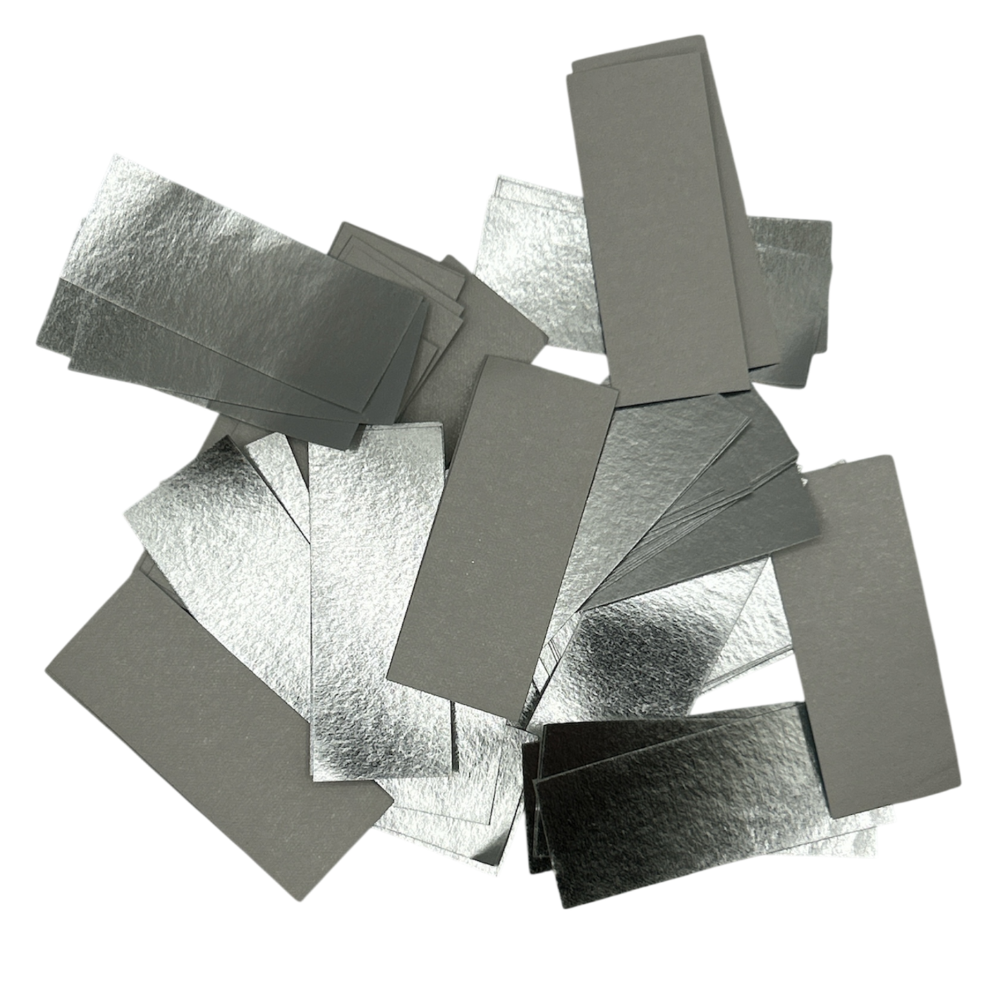 Ultra Shiny Flutter Paper - Flame Proof & Colourfast - 5cm x 2cm Rectangles - Silver & White - 1kg Bag