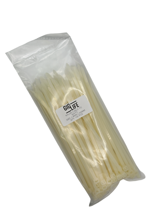 Cable Ties - White - 4.8mm x 200mm Long - Pack of 100