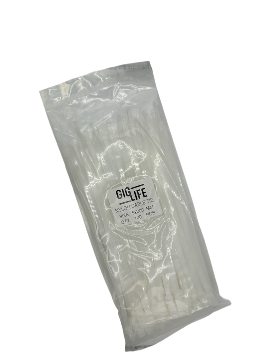 Cable Ties - White - 5mm x 200mm Long - Pack of 100