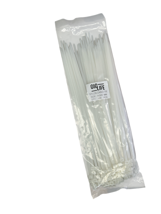 Cable Ties - White - 5mm x 300mm Long - Pack of 100