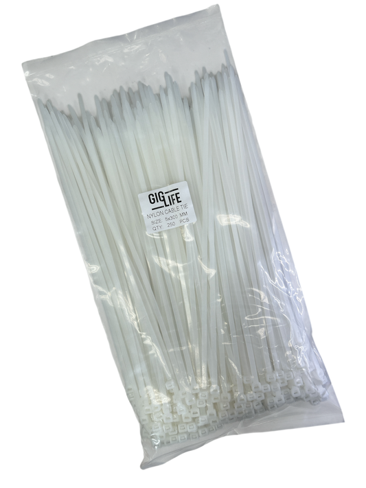 Cable Ties - White - 5mm x 300mm Long - Pack of 250